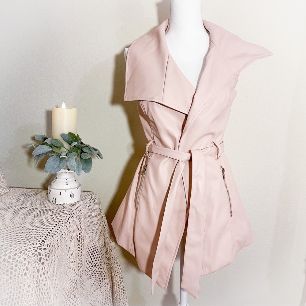 Bebe Pink Asymmetrical Faux Leather Vest with Belt